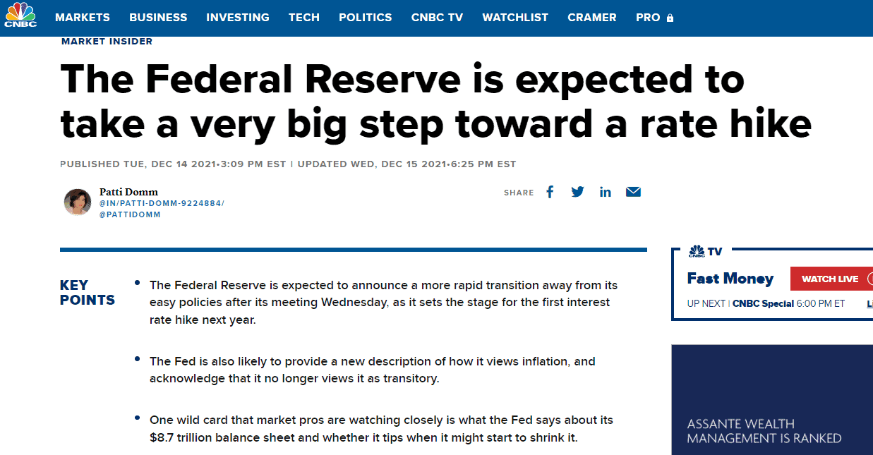 Federal Reserve is expected to take a very big step towrd a rate hike