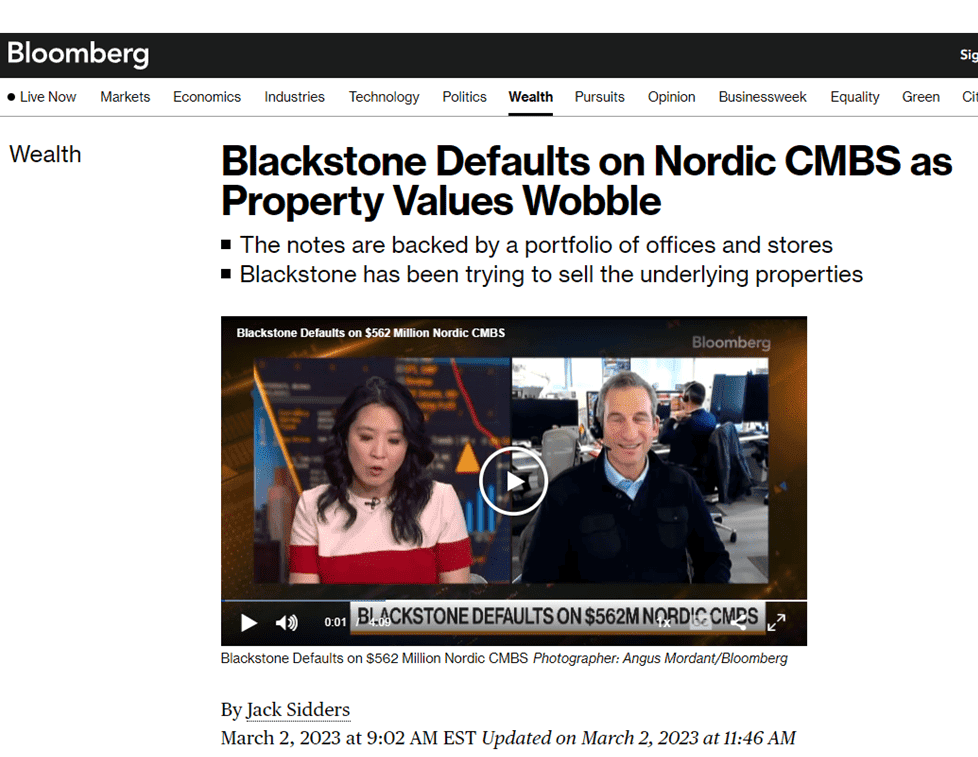 blackstone defaults on Nordic CMBS as Property Values Wobble