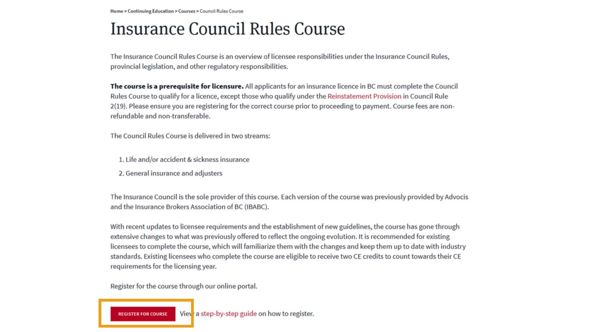 BC Council Rule Course