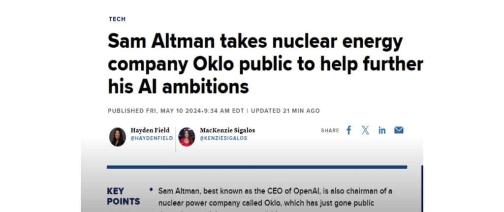 Sam Altman takes nuclear energy company Oklo public to help further his AI ambitions