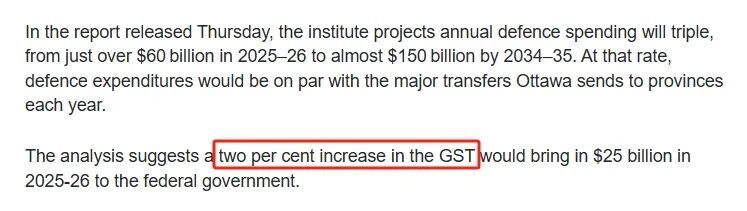 Canada GST increase to 7% is being considered as defense spending surges, raising concerns about higher costs for taxpayers and middle class.